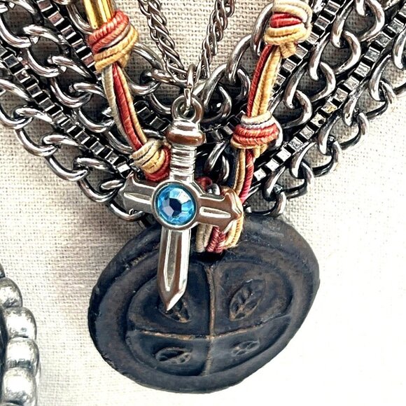 Vintage Multi-Layer Necklace & Bracelet Set With Chain Beaded Cuff & Rings - Picture 4 of 15